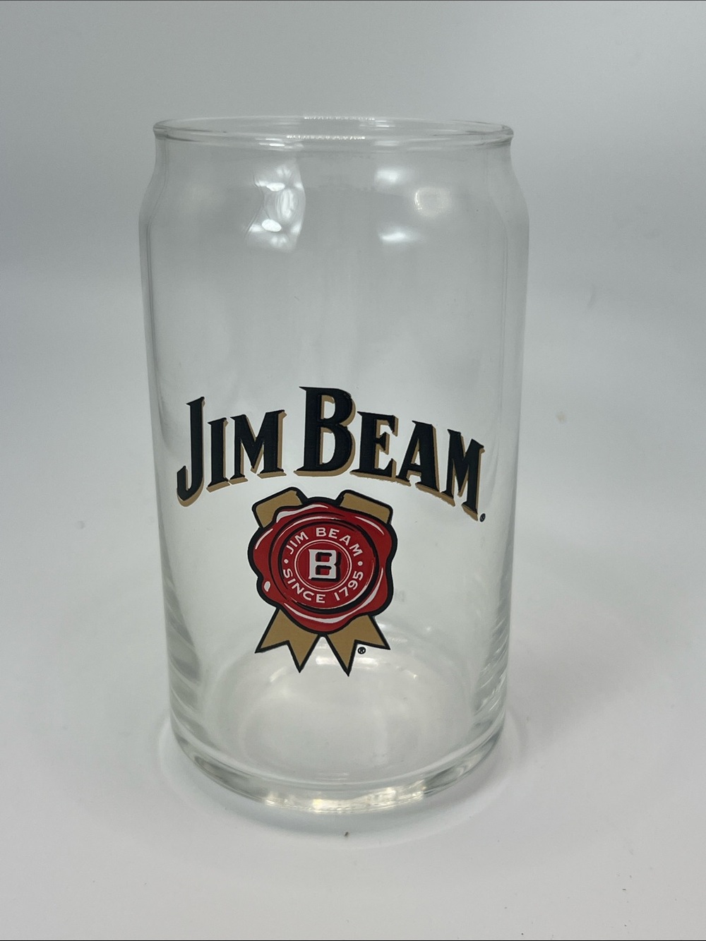 Jim Beam Clear Can-Shaped Drinking Glass with Red Seal